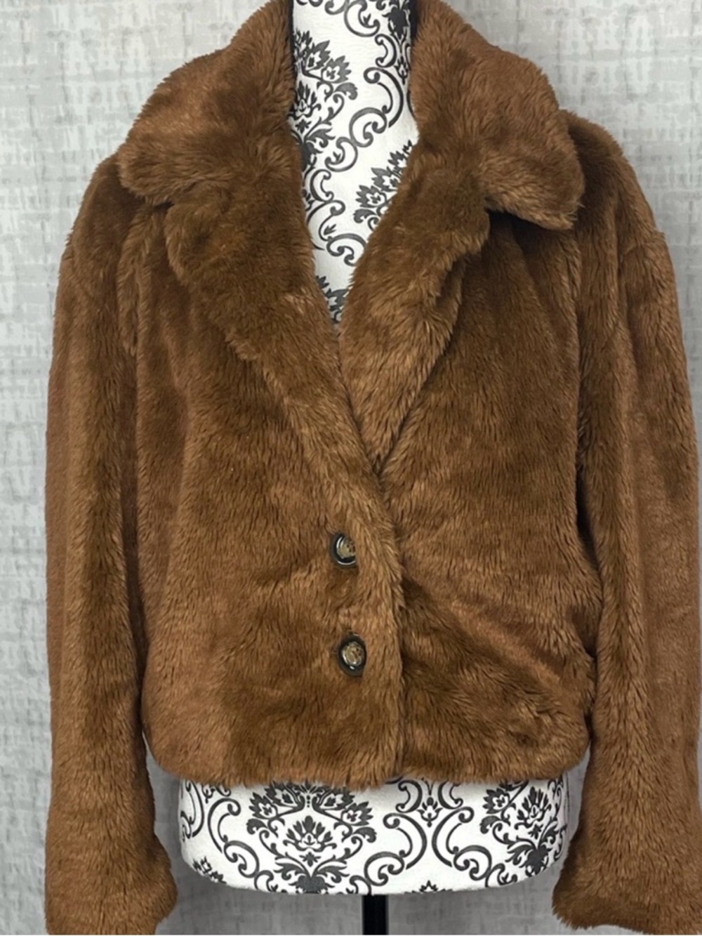 Free People Plush Faux Fur Teddy Jacket in Brown
